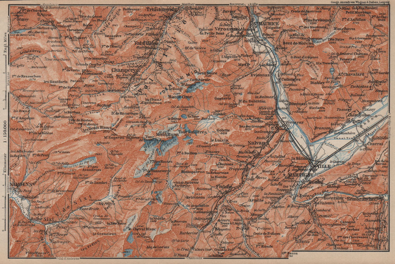 VAL D'ILLIEZ/DENT DU MIDI.Champéry Samoëns Avoriaz Morzinette Martigny 1905 map
